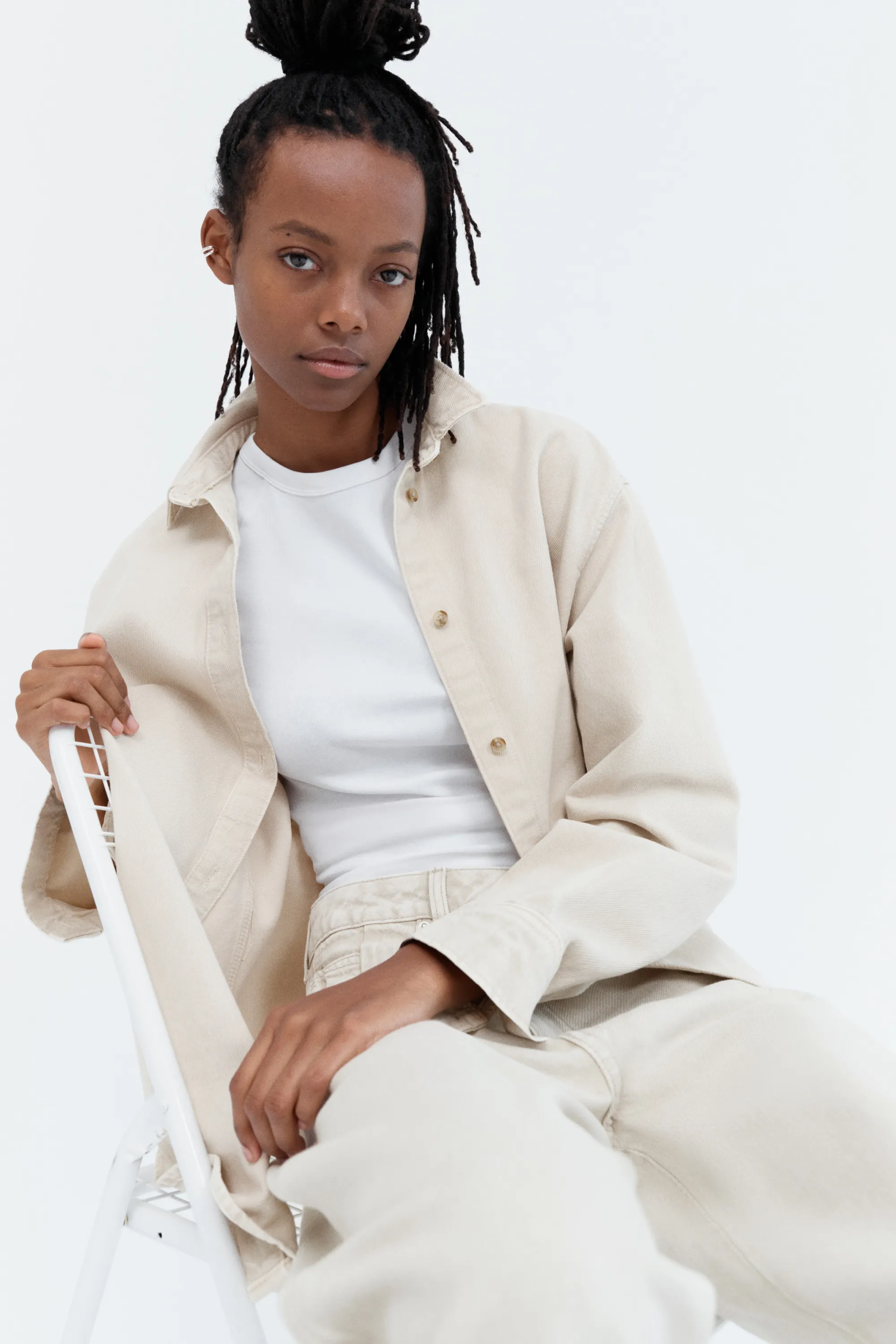Chemise oversize en denim - Beige ancien clair