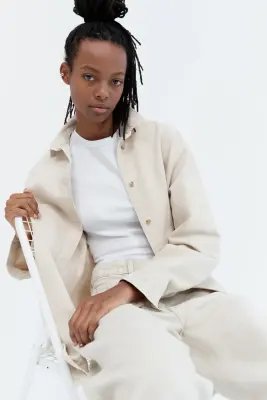 Chemise oversize en denim - Beige ancien clair — photo 1