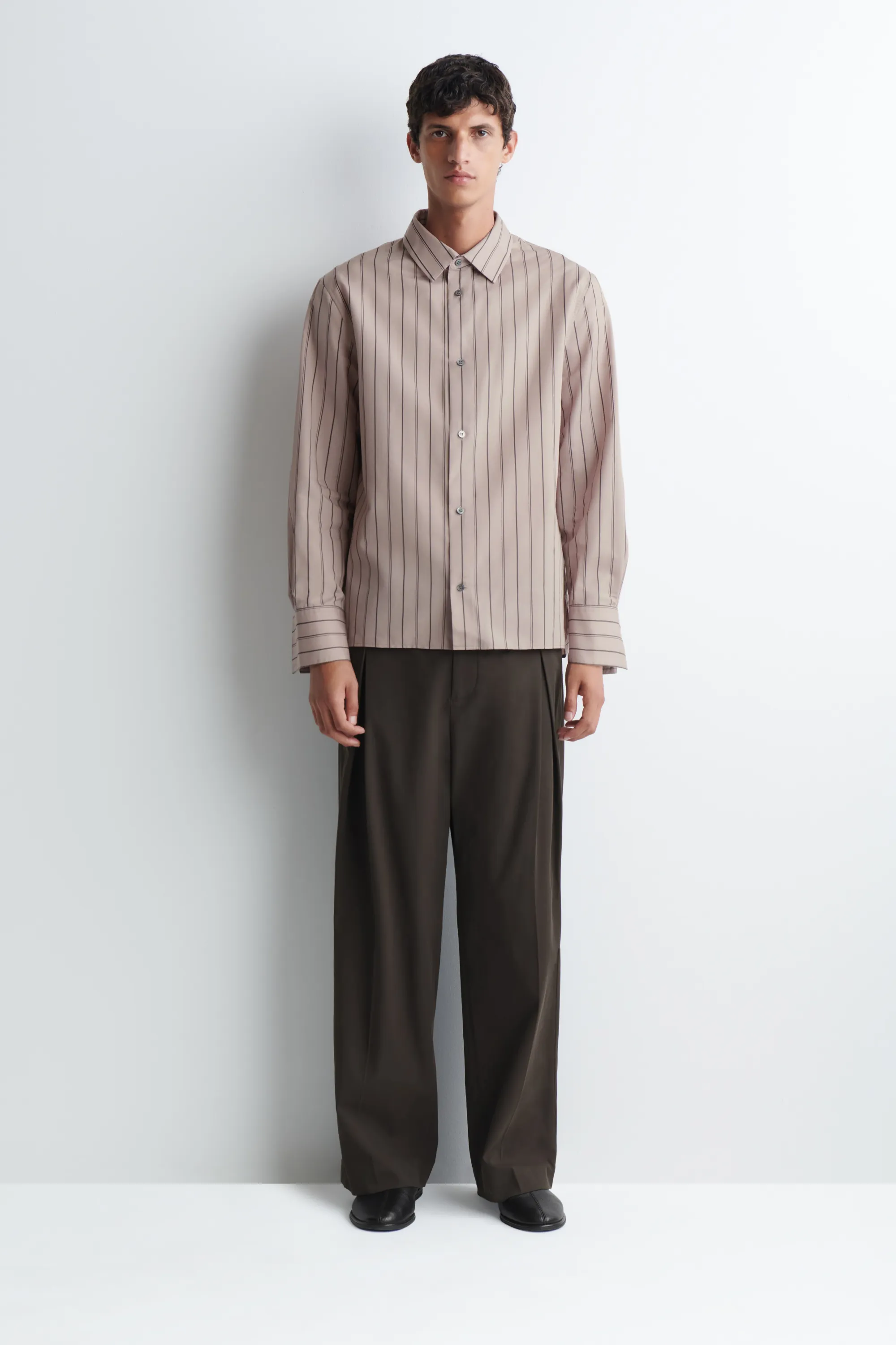 CHEMISE RAYÉE STRUCTURÉE EN COTON ET SOIE - MAUVE / CHOCOLAT / RAYURES