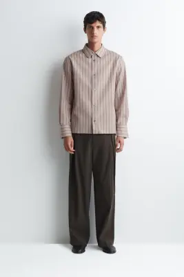 CHEMISE RAYÉE STRUCTURÉE EN COTON ET SOIE - MAUVE / CHOCOLAT / RAYURES — photo 1