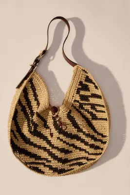 Sac porté épaule en paille - Beige/imprimé zèbre — photo 2