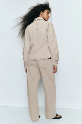 Chemise en denim avec manches ballon - Beige ancien clair — photo 2