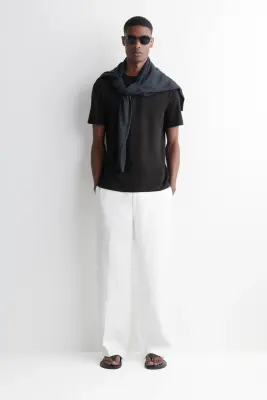 T-SHIRT EN COTON BROSSÉ - NOIR — photo 1
