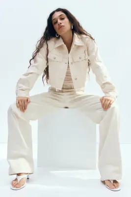 Veste courte en twill - Crème — photo 3
