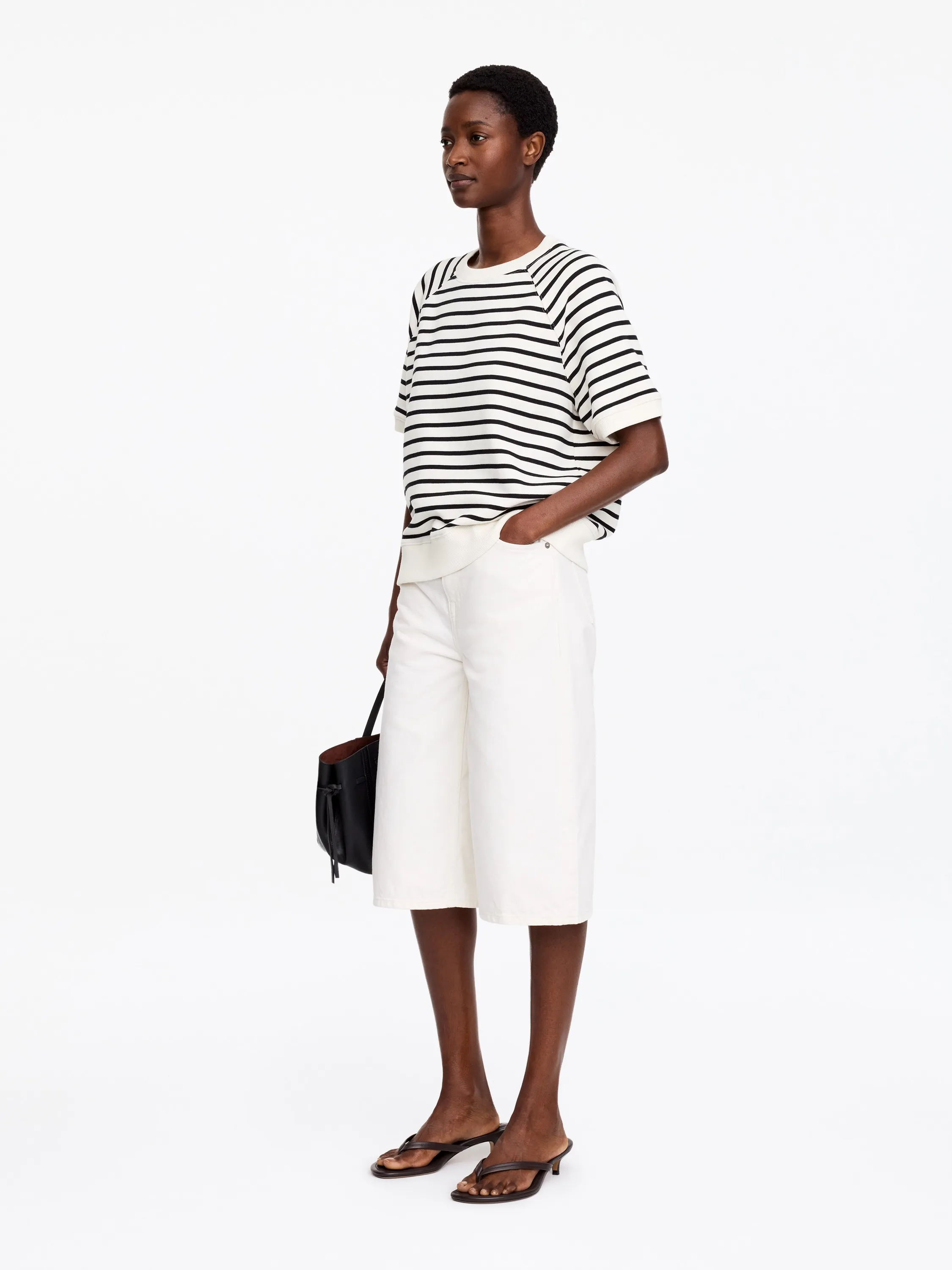 Sweat en tissu éponge - Blanc cassé/Noir