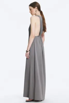 Robe longue froncée - Gris cendré — photo 2