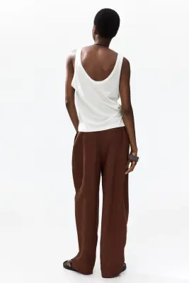Pantalon barrel en lin mélangé - Marron — photo 3