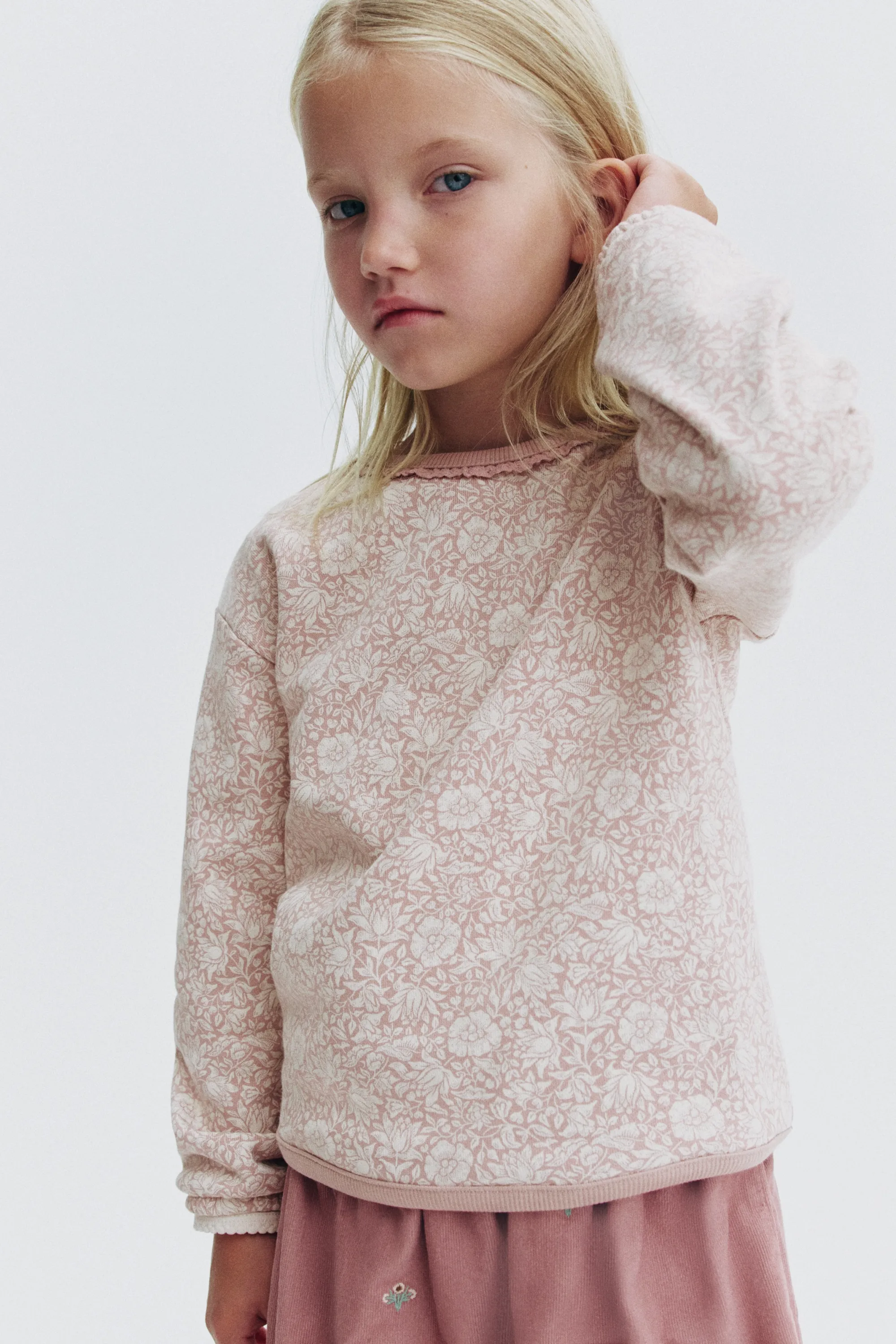 Patterned cotton sweatshirt - Rose ancien clair/fleuri