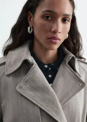 Trench-coat en coton et laine à ceinture - Gris — photo 2