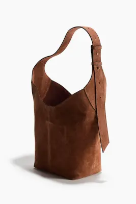 Sac porté épaule en cuir velours - Marron — photo 4
