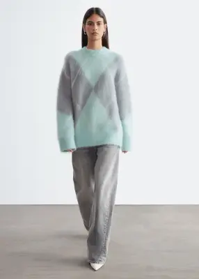 Pull en mohair mélangé à motif jacquard - Vert clair/Gris — photo 2