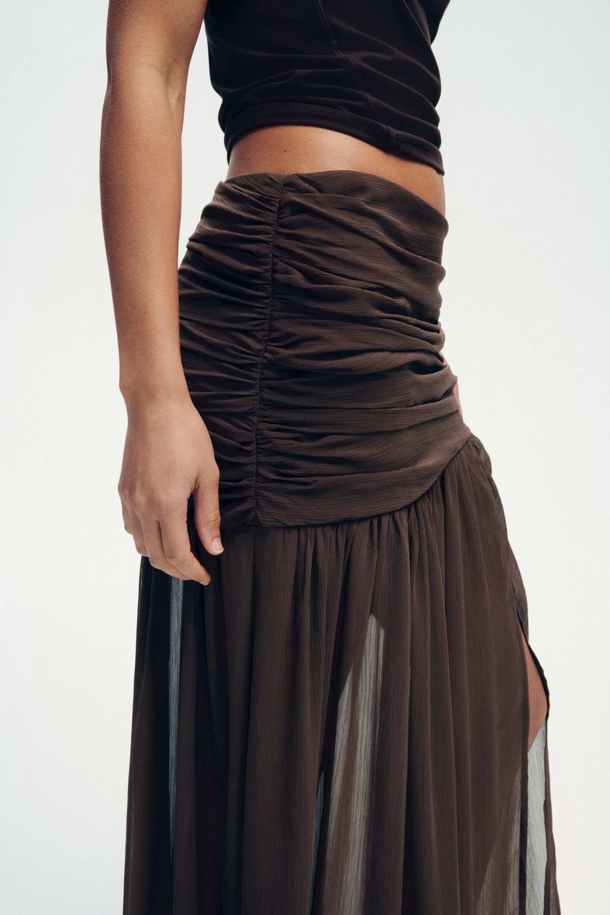 Jupe maxi vaporeuse - Marron foncé