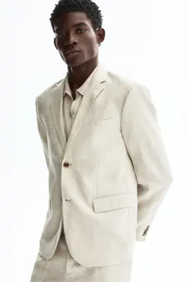 Veste Slim Fit en lin - Beige clair — photo 1