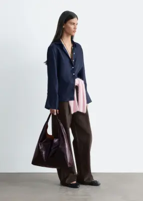 Chemise décontractée en soie - Bleu foncé — photo 4
