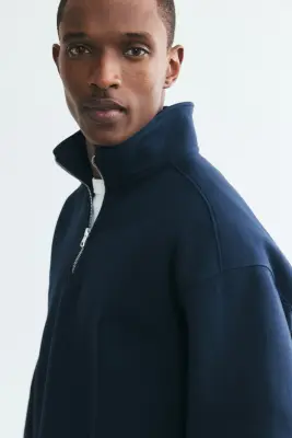 Sweat Loose Fit avec col zippé - Bleu marine — photo 4