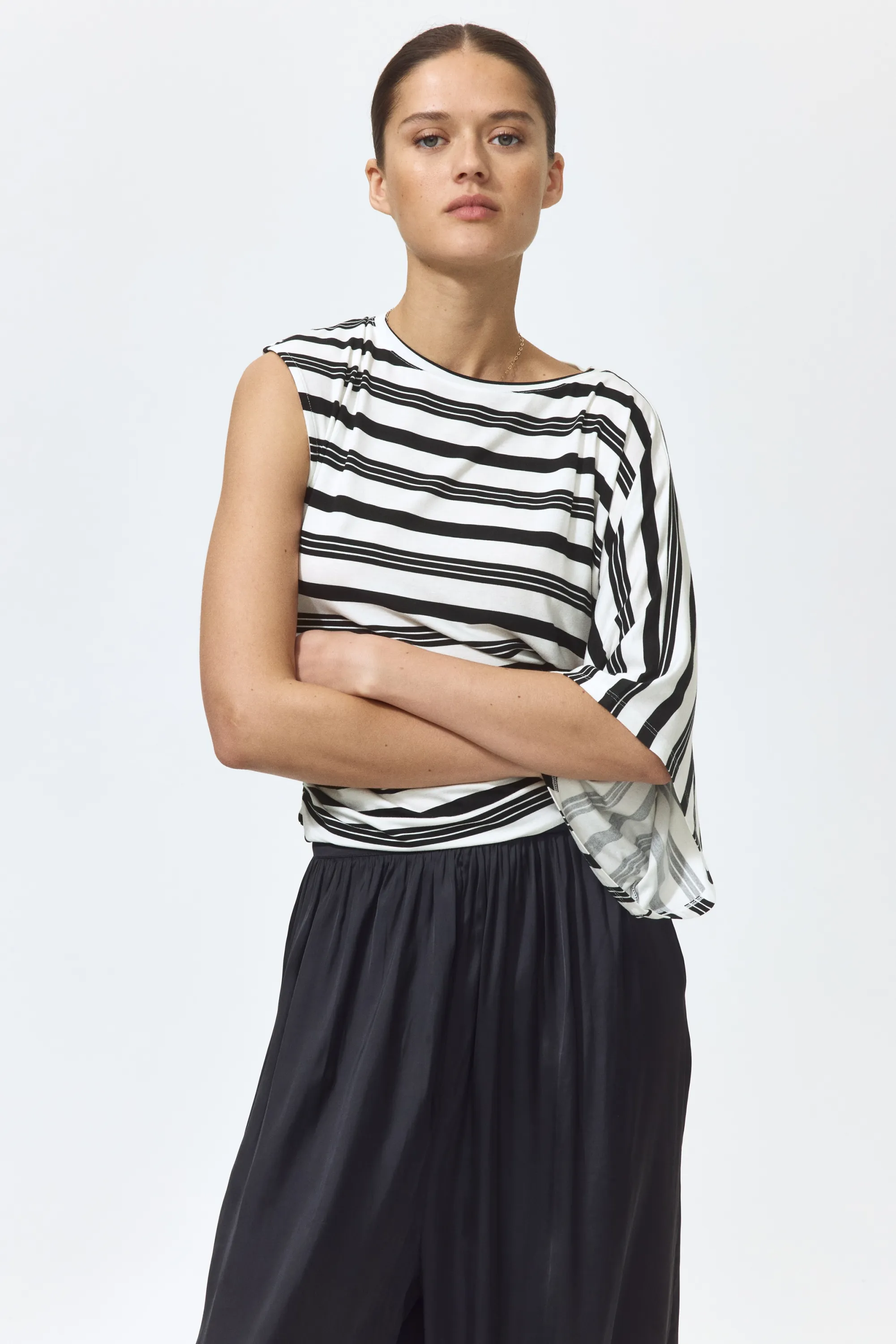 Top asymétrique en jersey - Noir/rayures blanches