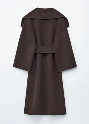 Manteau long en laine à col châle - Marron foncé — photo 1
