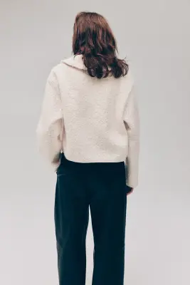 Gilet en bouclette avec col - Crème — photo 2