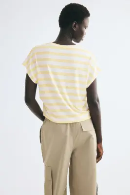 Top oversize en lyocell - Blanc/rayures jaunes — photo 2
