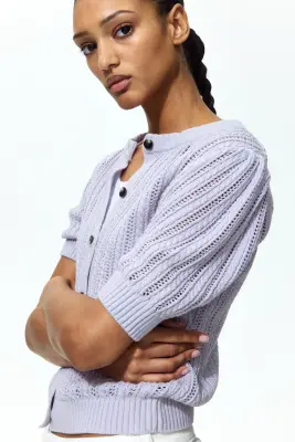 Gilet en maille pointelle - Violet clair — photo 3