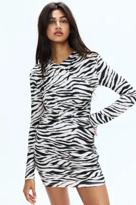 Robe en jersey à effet drapé - Blanc/motif zébré — photo 1