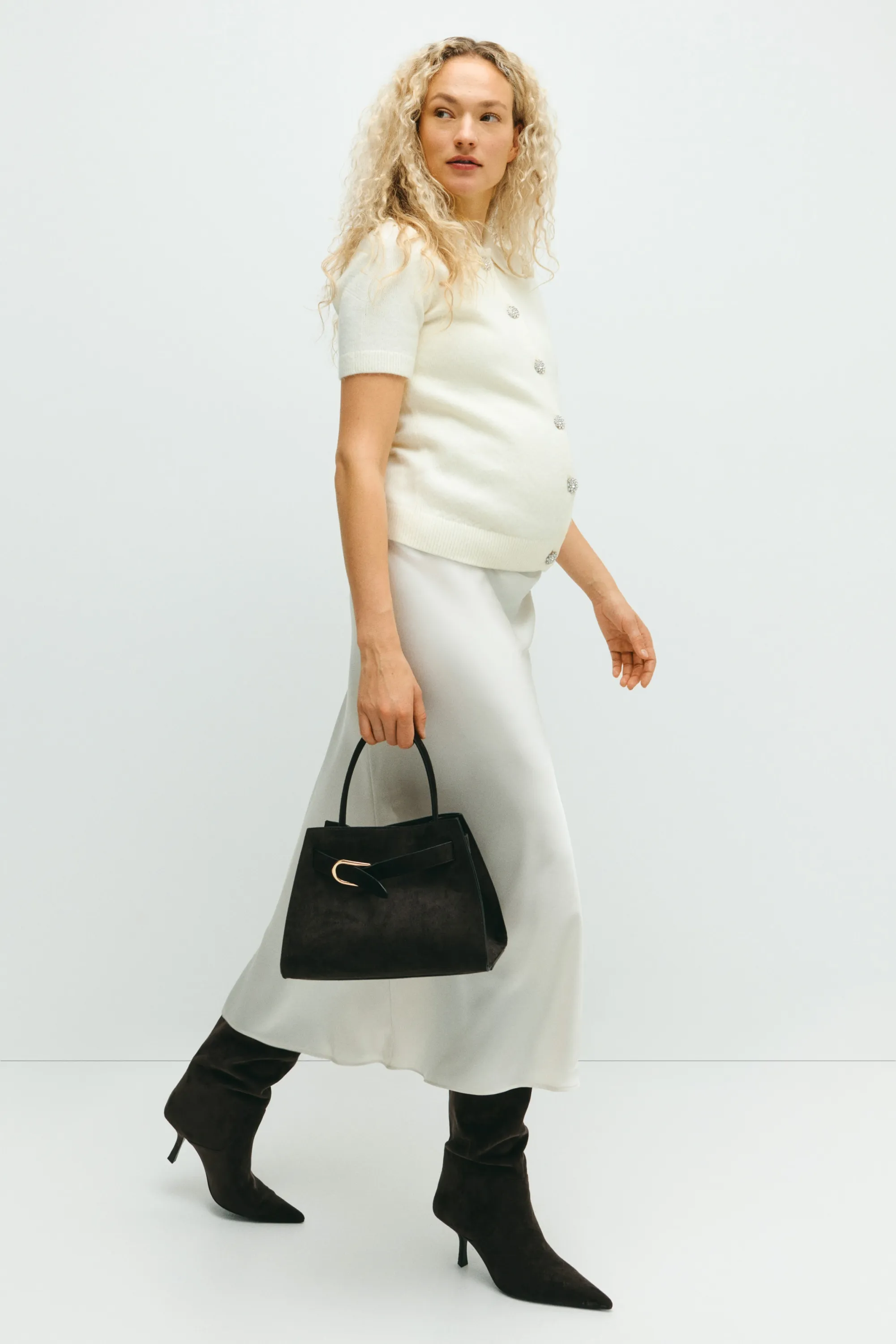 MAMA Gilet avec boutons à strass - Crème