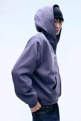 Sweat à capuche zippé ample graphique - Lilas foncé — photo 3
