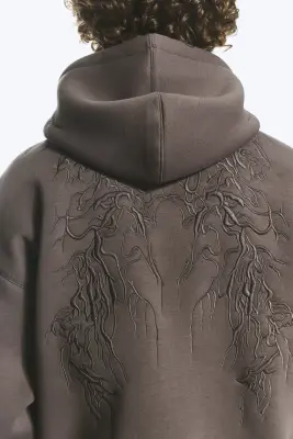 Simon Graphic Scuba Hoodie - Taupe foncé - brodé — photo 3