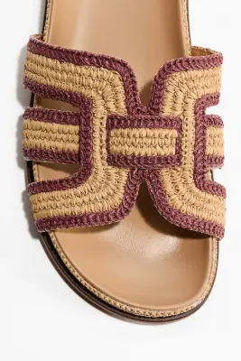 Sandales en paille tressée - Beige/rose — photo 2