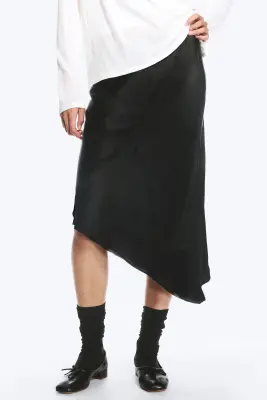 Jupe midi satin taille basse - Noir — photo 1