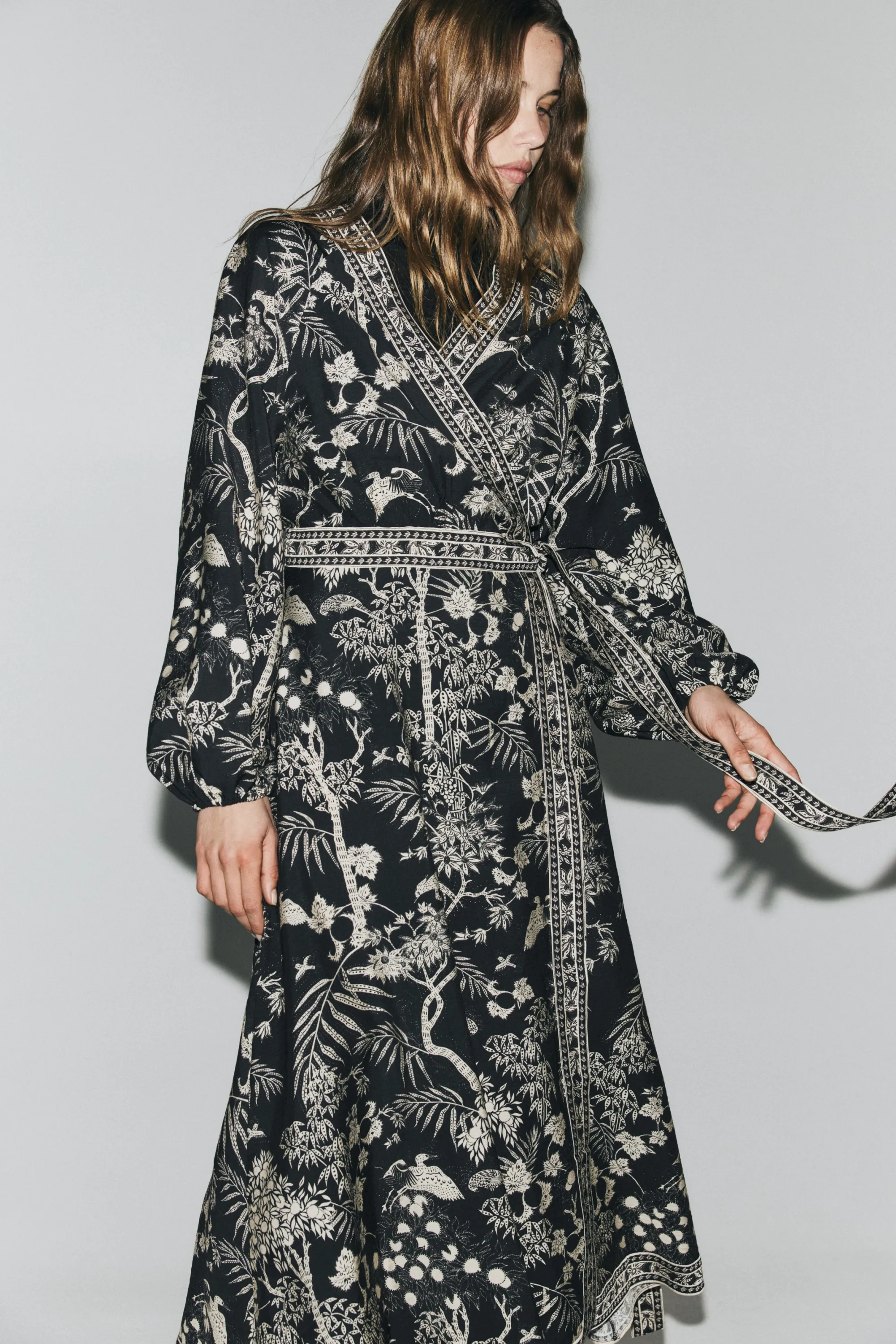 Robe portefeuille à manches longues - Noir/motif