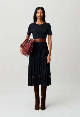 Robe midi bi-matière noire et marine