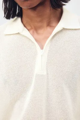 Polo Regular Fit en maille ajourée - Crème — photo 3