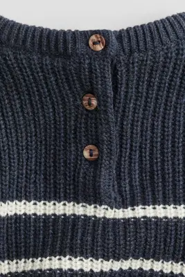Ensemble 2 pièces en maille de coton - Bleu marine/rayures blanches — photo 2