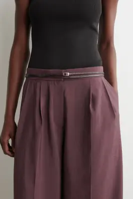 PLEATED MODAL WIDE-LEG TROUSERS - ROUGE PROFOND — photo 1