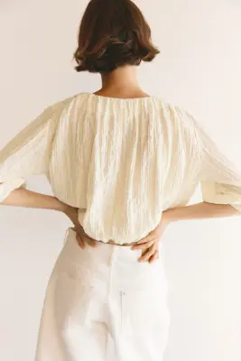 Blouse texturée avec base à effet boule - Crème — photo 2