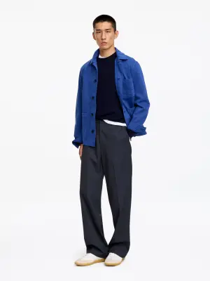 Pull en maille fine en laine - Bleu foncé — photo 3