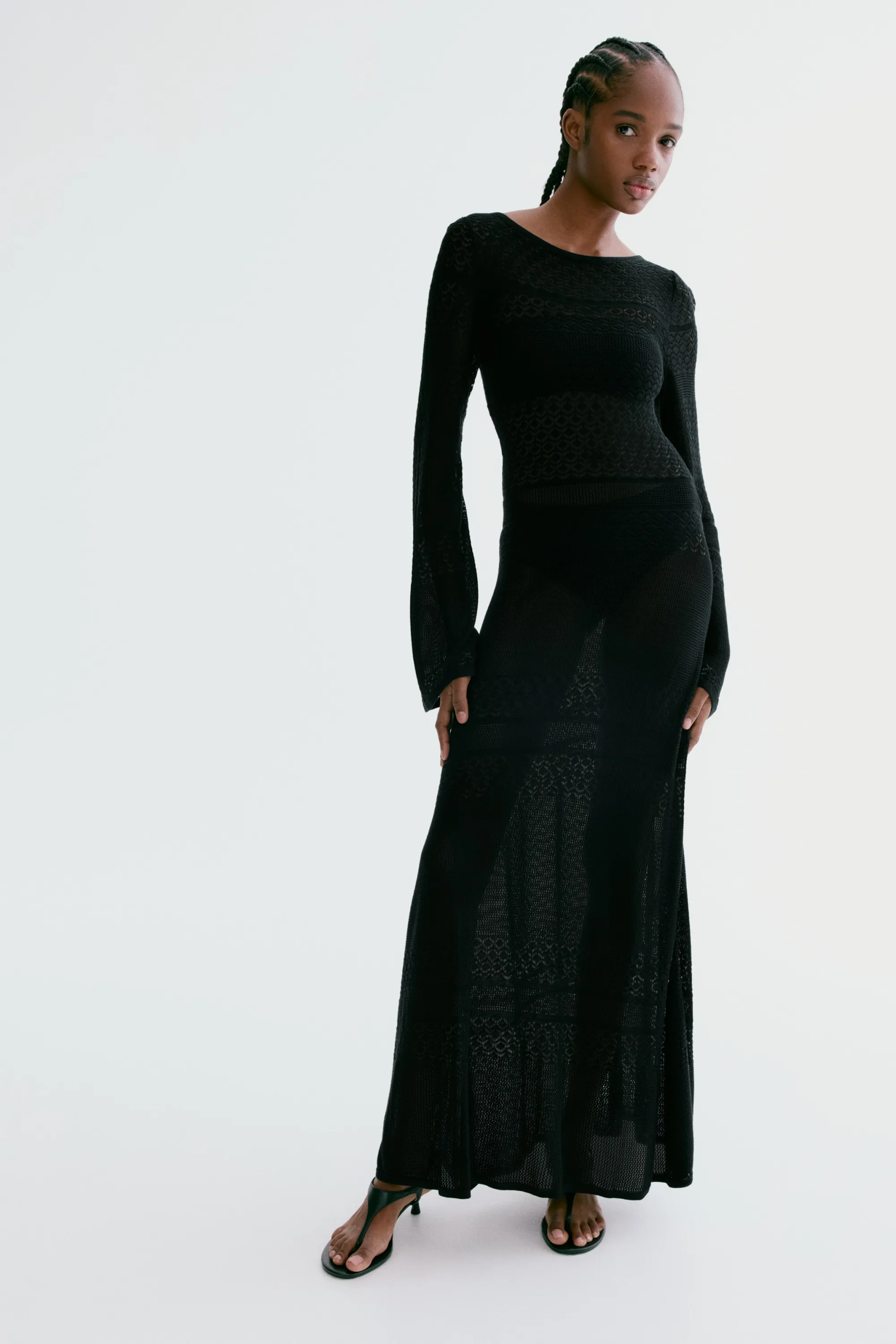 Robe maxi en maille pointelle - Noir