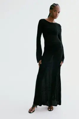 Robe maxi en maille pointelle - Noir — photo 1