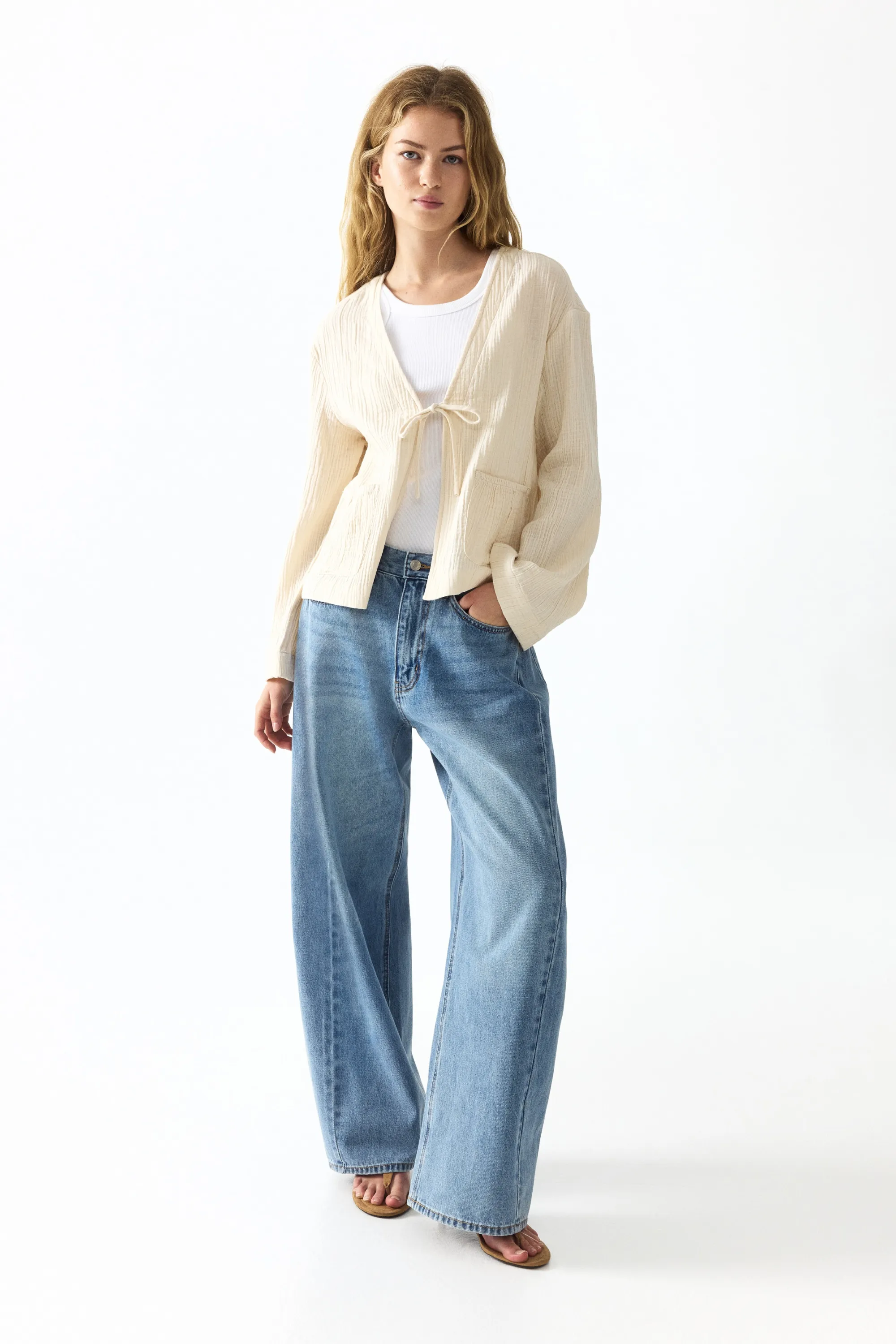 Veste à nouer en mousseline - Beige clair