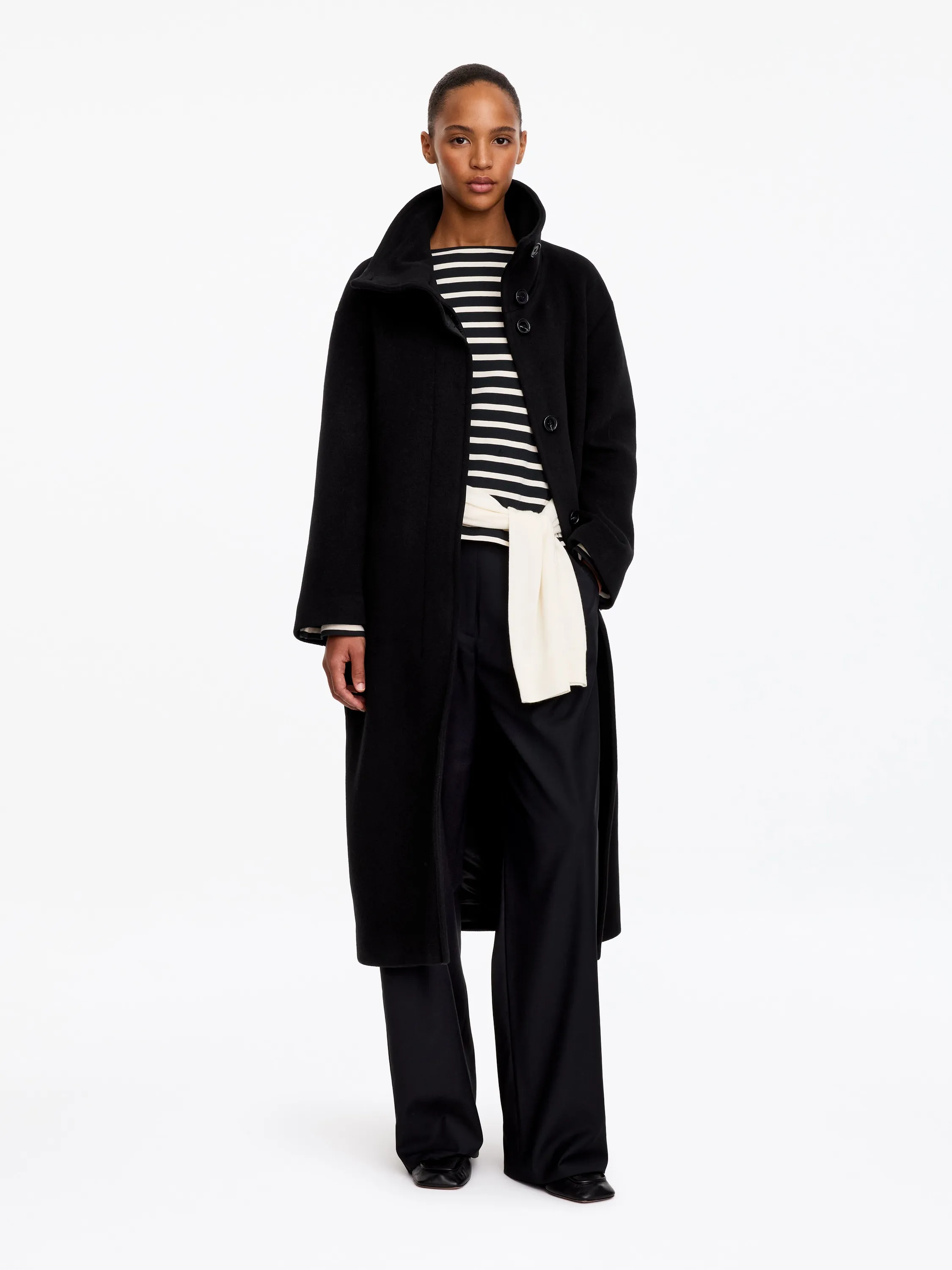 Manteau ceinturé en laine mélangée - Noir