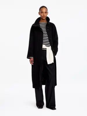 Manteau ceinturé en laine mélangée - Noir — photo 1