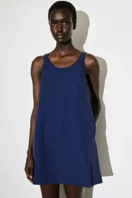 ROBE COURTE EN NYLON À PANNEAUX DE JERSEY - BLEU — photo 2