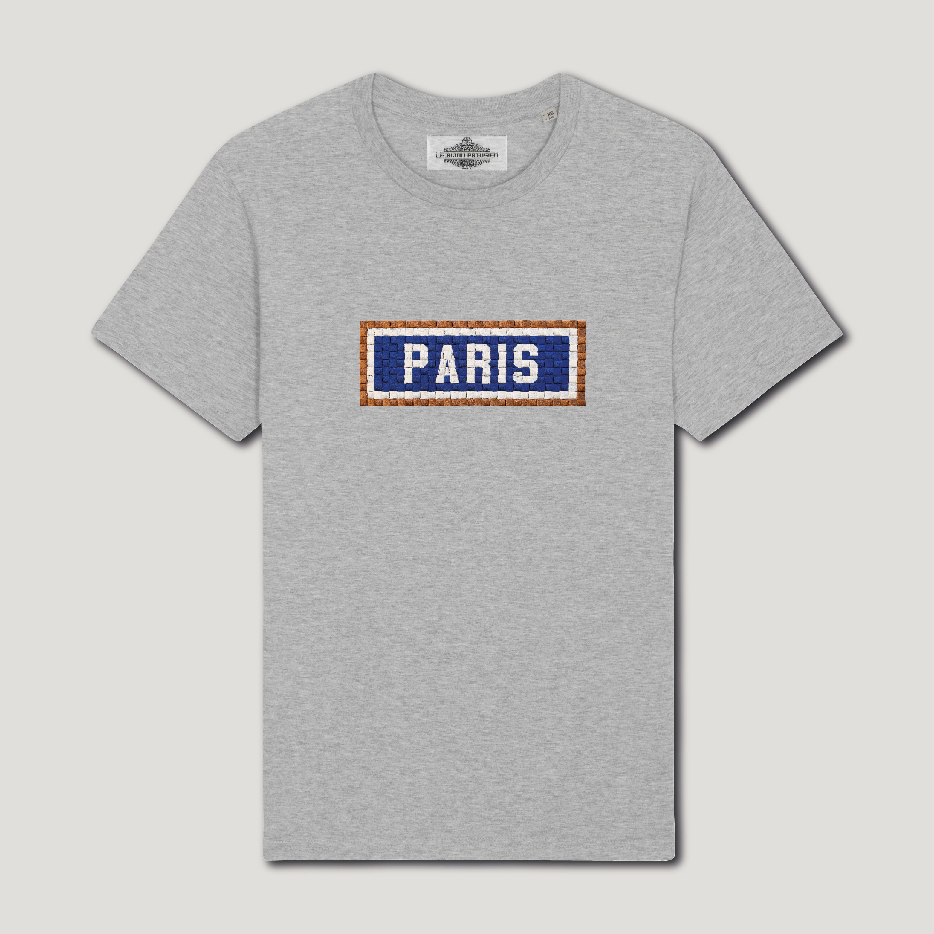 T-SHIRT COTON BIO BRODÉ - PARIS - GRIS