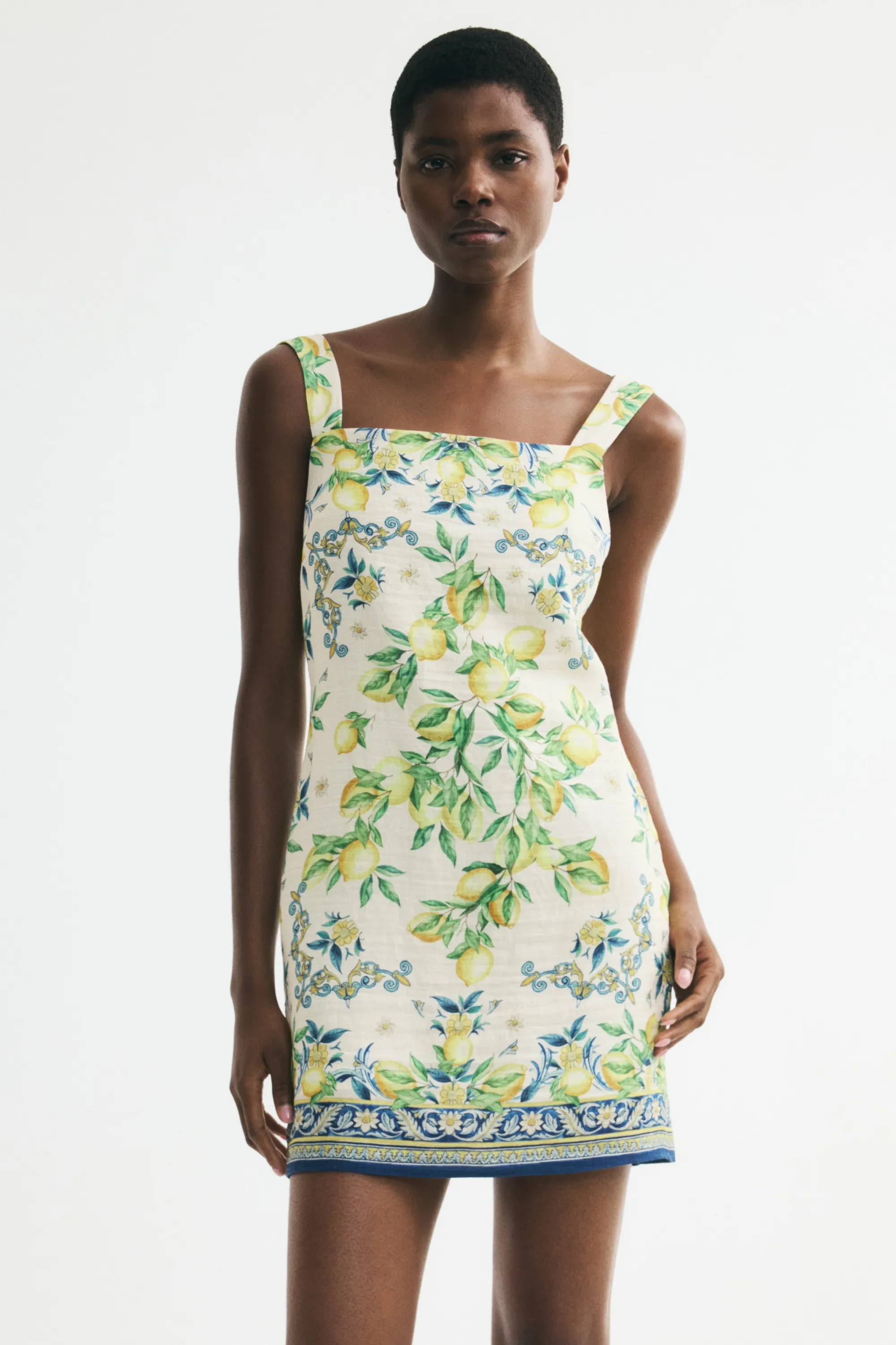 Robe sans manches avec dos ouvert - Crème/citrons