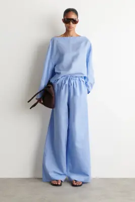 BLOUSE EN LIN À COL BATEAU - BLEU CIEL — photo 2