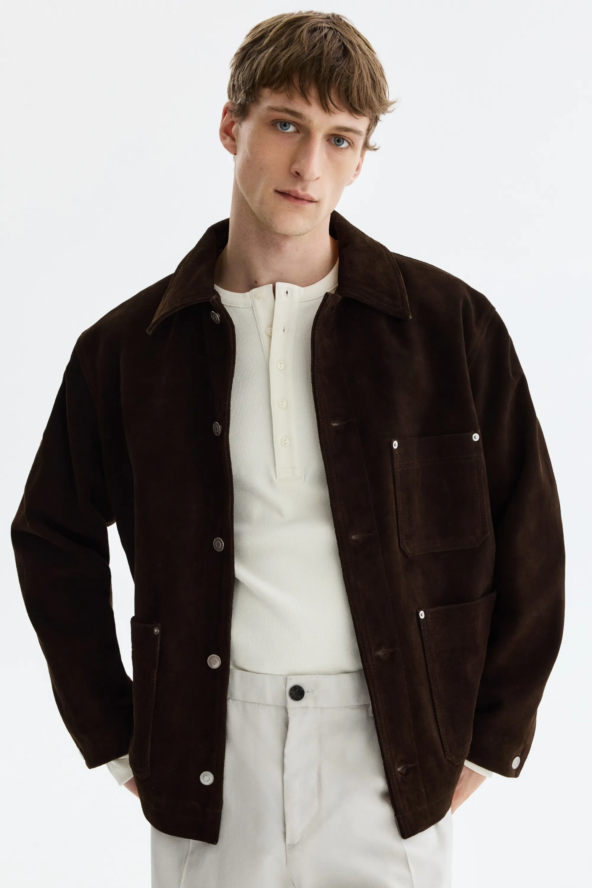 Veste en cuir velours - Marron foncé