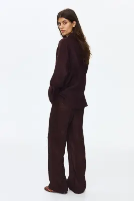 MAMA Pantalon à cordon en maille pointelle - Marron foncé — photo 3