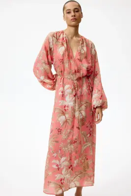 Robe tunique avec ceinture - Rose/fleuri — photo 2