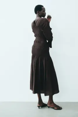 Robe smockée - Marron foncé — photo 2